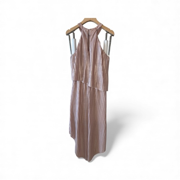 Laundry by Shelli Segal Metallic Pleated High-Low Dress – Soft Pink - Picture 3 of 5